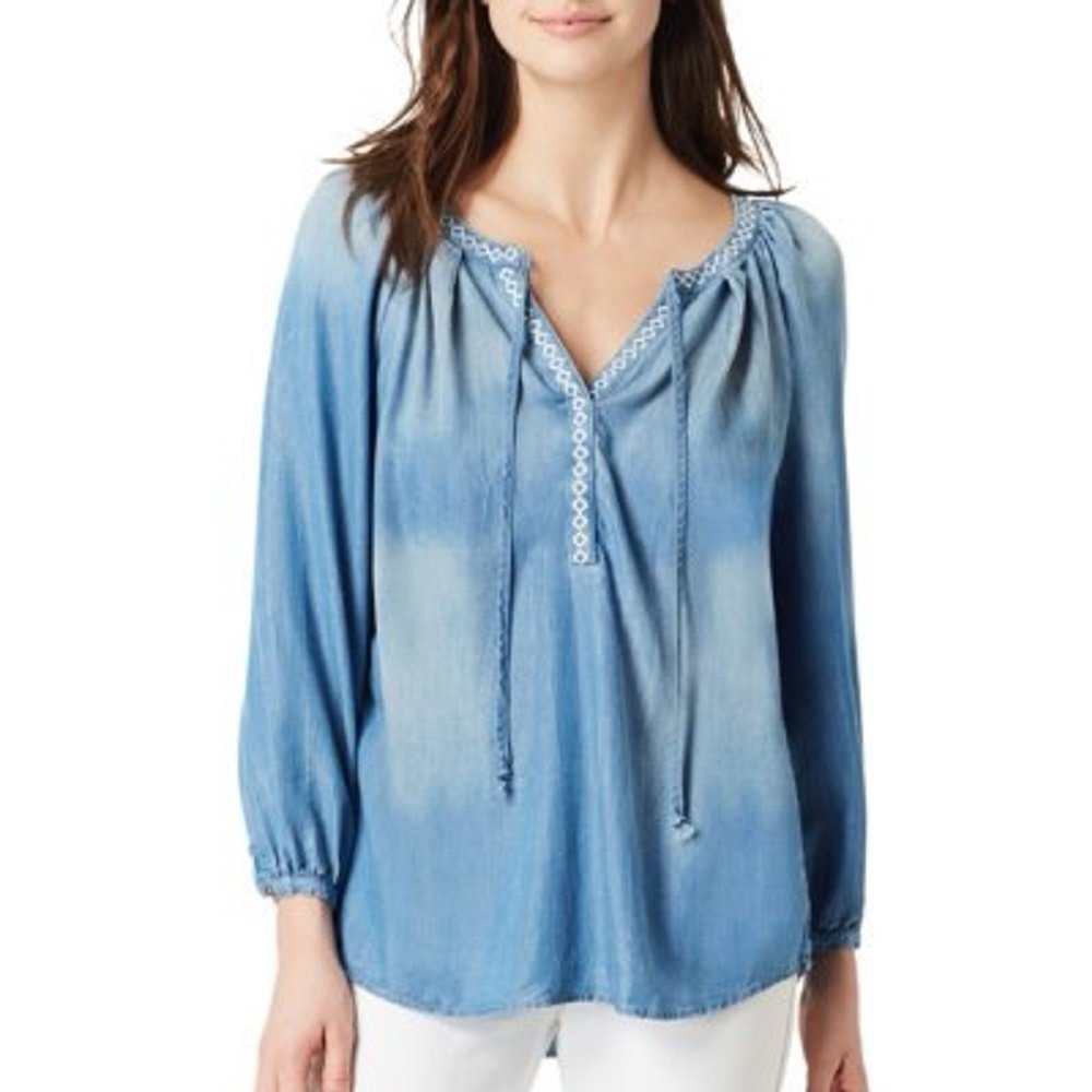 Vintage America Blue Relaxed Tie Front Blouse